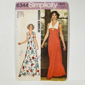 70s Empire Waist V-Neck Maxi Dress Vintage Sewing Pattern Simplicity 6344 18-20